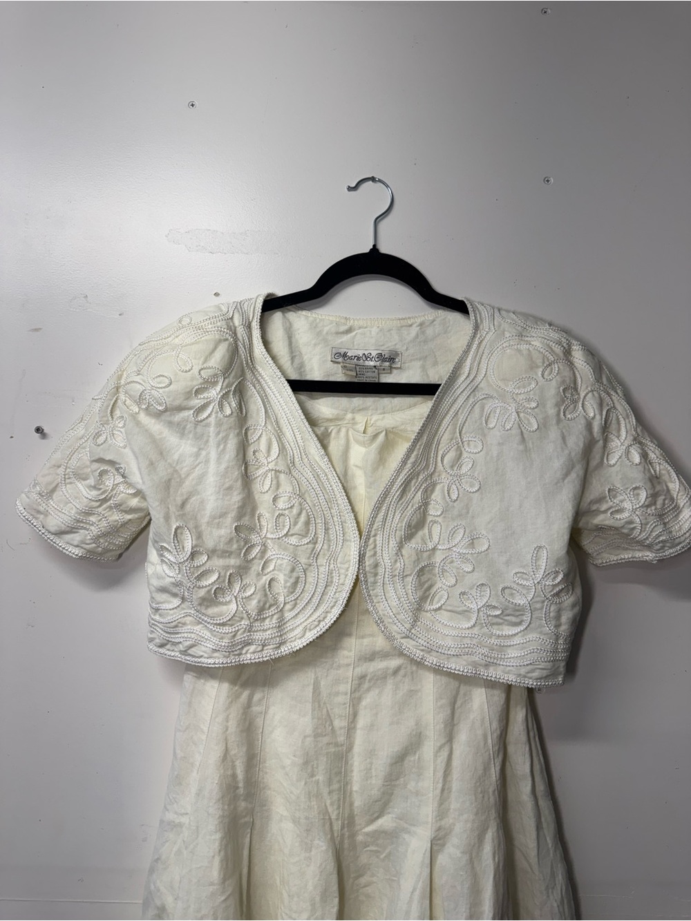 Embroidered Ivory Midi Dress with Cropped Jacket - Picture 5 of 14